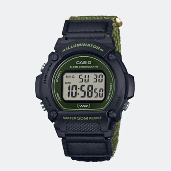 Casio Digital Green Cloth Band Strap 47.1mm Men W-219HB-3AVDF