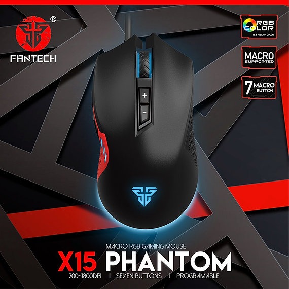 X15 Phantom Macro RGB Gaming Mouse 7 Button 4800 DPI